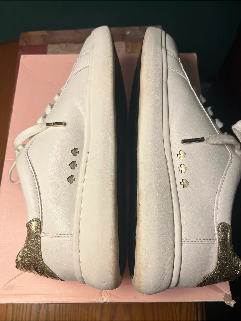kate spade Lift White Leather Lace-Up Sneakers with Gold Heel Tab